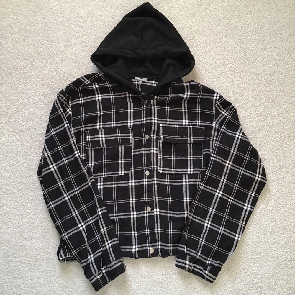 Black and White Hooded Flannel